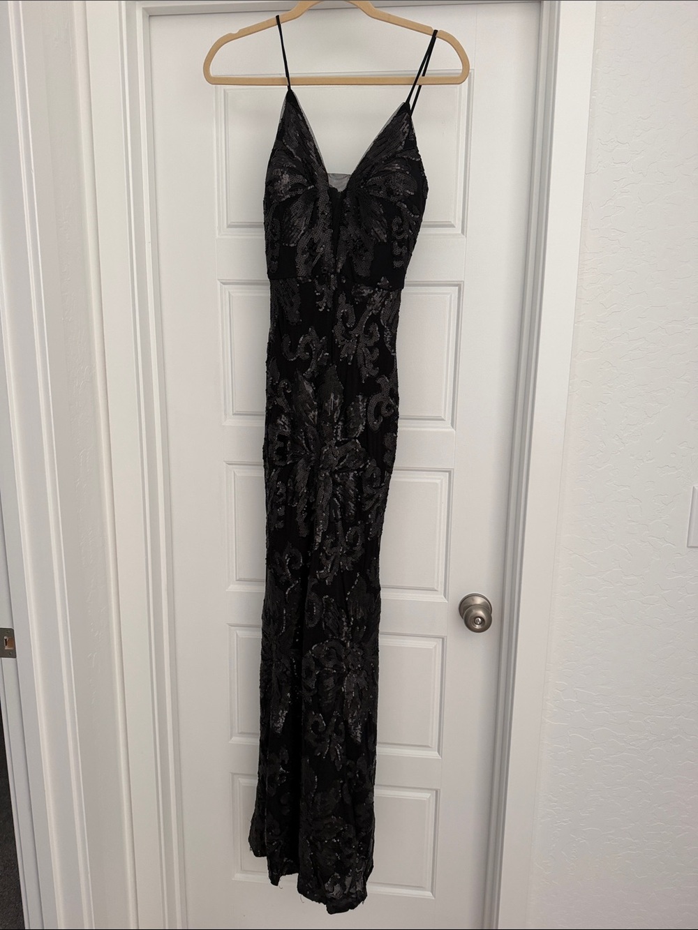 Black Sequin Lace Maxi Formal Dress